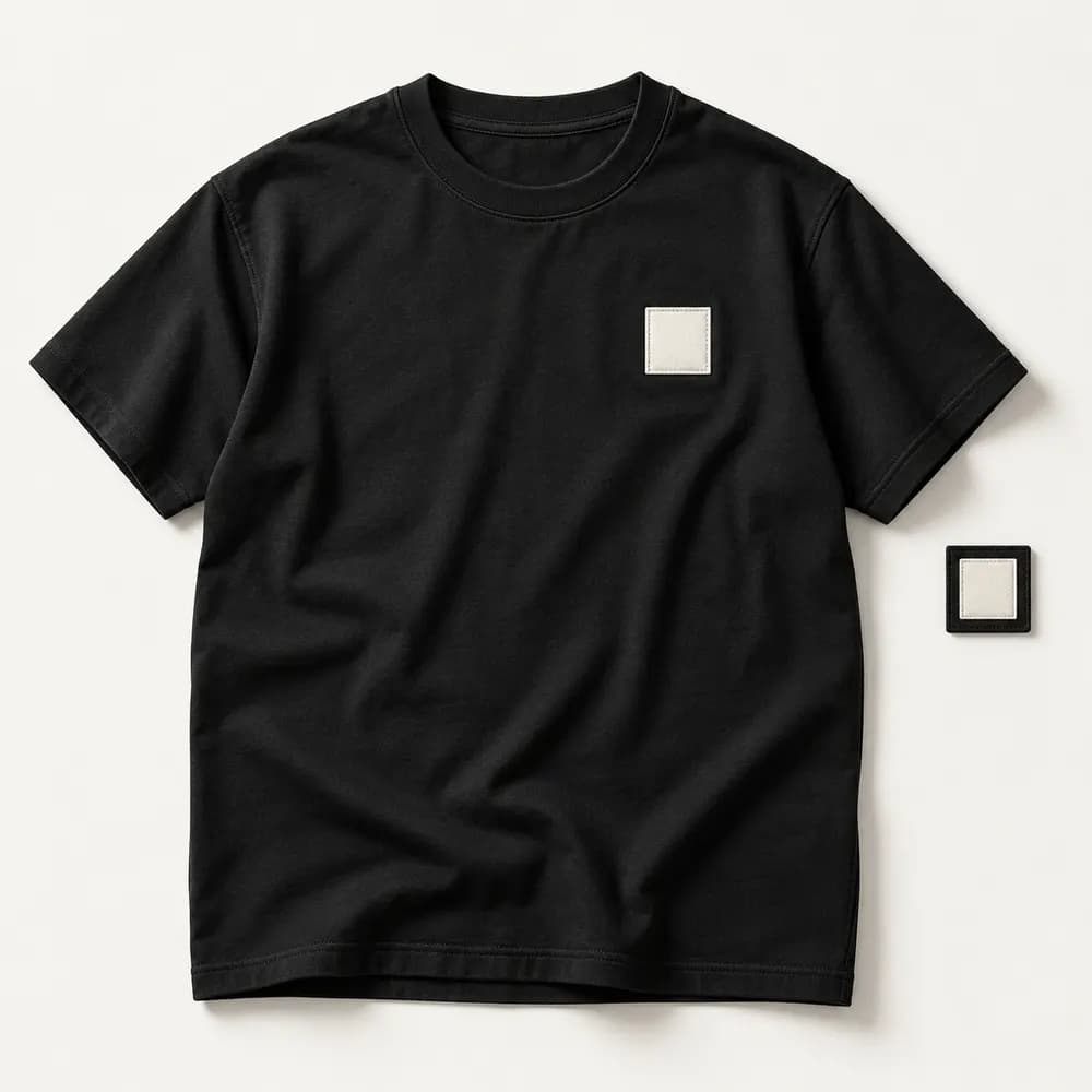 Illustrative black shirt with a separate removable textile patch